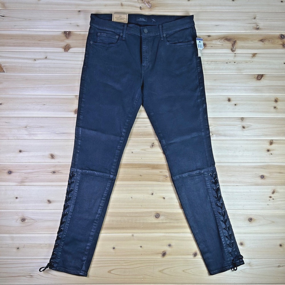 NEW Polo Ralph Lauren Jeans Womens 30 The Tompkins Skinny Black Leather Lace